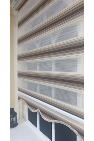 Zebra Stor Plise Renk Geçişli Kahve Etek Dilimli Stb 484
