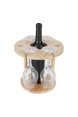 Venturemart Şarap Organizatör Ahşap Şarap Rafı Cam Bardak Tutucu Organizatör 6 Cam Ve 1 Şarap Şişesi Için