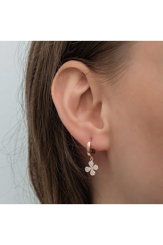 Aya Diamond Gümüş Rose Sallantılı Yonca Kadın Küpe Rose