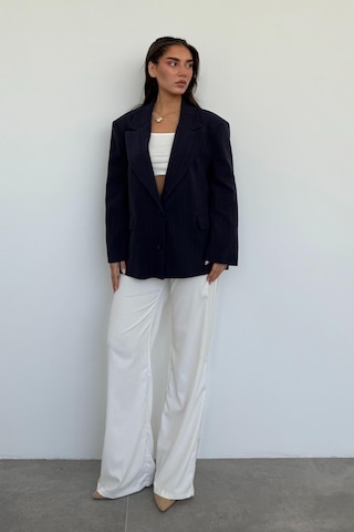 Madmext Lacivert Keten Blazer Kadın Ceket Mg2443 Lacivert