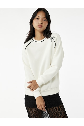 Koton Uzun Kollu Fiyonklu Bisiklet Yaka Oversize Sweatshirt Ekru 6wal10210ık Ekru