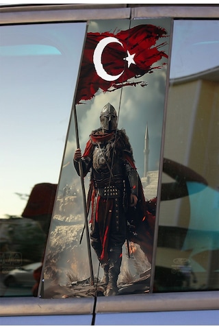 Türk Bayraklı Asker Baskılı Araç Kapı Direk Kaplama Folyo Sticker 2'li Sağ&sol