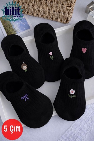 Hitit Socks Kadın 5 Çift Premium Kalite Fiyonk Çiçek Ve Kalp ... Çok Renkli
