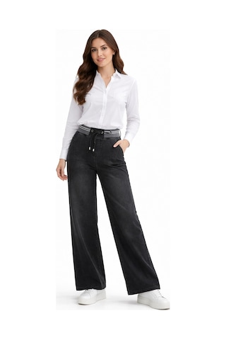 Kübra Kadın Bol Jean Pantolon Beli Ribana Lastikli Bgl-st05385 Füme
