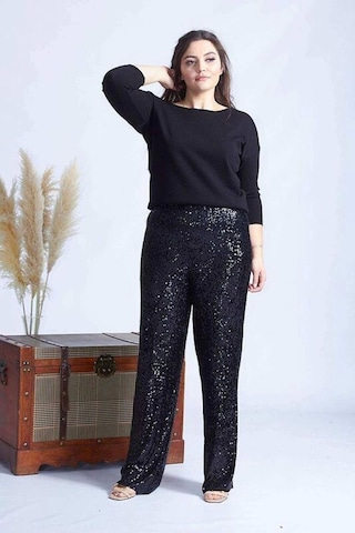 Moda Berray 4024 Siyah Payetli Büyük Beden Pantolon Siyah