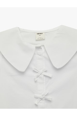 Koton Fiyonklu Uzun Kollu Oversize Pamuklu Bebe Yaka Gömlek Ekru 7wmg60022aw