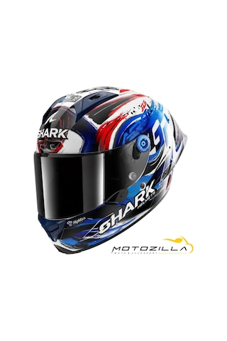+1 Siyah + Vizör Shark Aeron-GP Carbon Fim Racing Zarco Kask Beyaz Mavi
