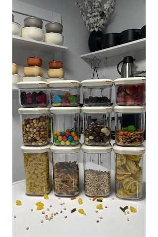 Cooknkeep Pull Box Kavanoz Seti 3 Boy Beyaz Kapak Şeffaf Gövde
