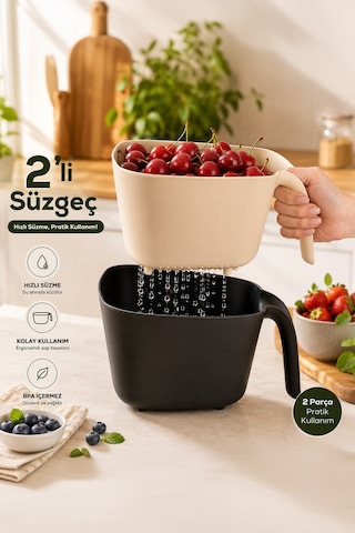 Porsima G-575 2 Parça Çok Amaçlı Plastik Süzgeç Siyah Beyaz