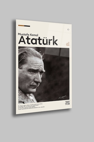 Gazi Mustafa Kemal Atatürk Portre Dekoratif Cam Tablo 4mm Temperli Beyaz