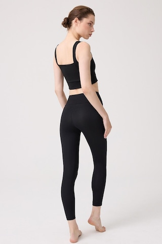 Siyah Şardonlu Yüksek Bel Kadın Spor Tayt SiYAH Siyah