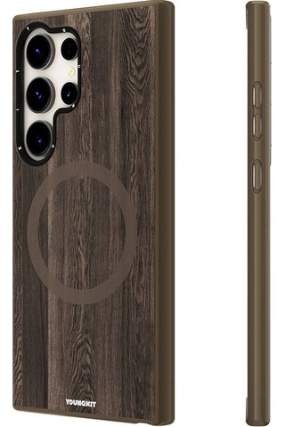 Galaxy S24 Ultra Uyumlu Kılıf Magsafe Şarj Özellikli Youngkit Wood Forest Serisi Kapak Gri