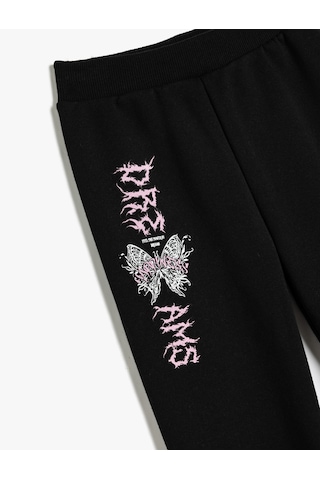 Koton Jogger Eşofman Altı Kelebek Baskılı Beli Lastikli Siyah 5wkg40103ak Siyah