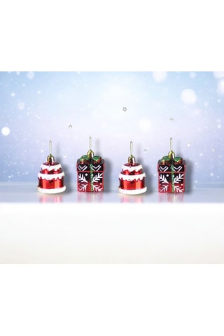 Yılbaşı Süsü 4'lü Hediye Paketi Pasta Kırmızı 6 Cm
