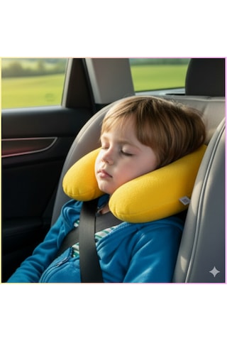 Sarı Polar Araç Boyun Yastığı 35x28 Cm Araba Uçak Otobüs Ev Ve Ofis Seyahat Yolculuk Yastığı Sarı