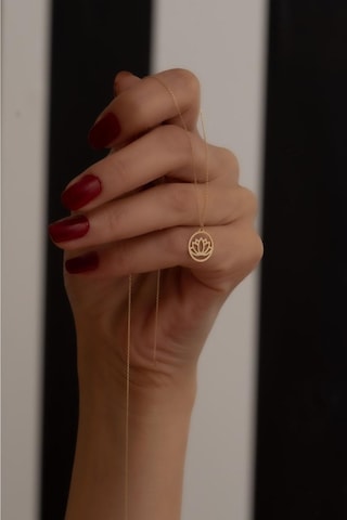 14 Ayar Altın Halkalı Lotus Kolye Sarı Altın