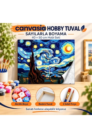 Sayılarla Boyama Numaralı Tuval Seti Boya Fırça Dahil 40x50 Cm Yıldızlı Geceler