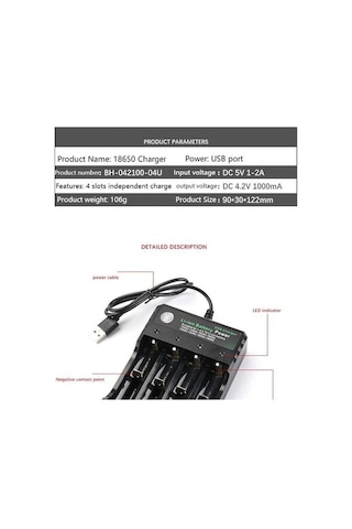 Novahub Yeşil Kedi Rd 3.7v 18650 Pil Şarj Cihazı, Li-ion Usb Bağımsız, 18350-14500 Pil Uyumluluğu