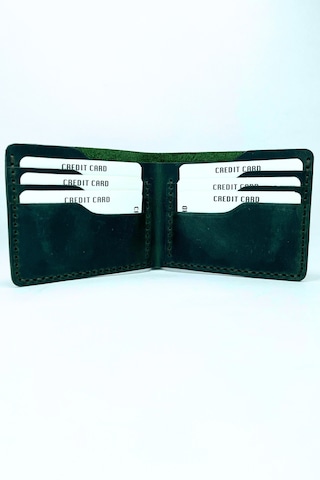 El Yapımı Hakiki Deri Premium Cüzdan Yeşil Geniş Model Yeşil