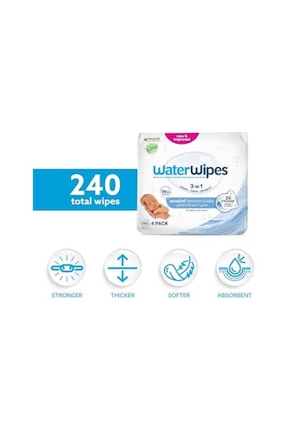 Waterwipes Yeni Doğan & Hassas Cilt İçin 240 Yaprak Bebek Islak Mendili 4 X 60 Adet
