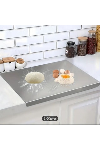 Gkd Paslanmaz Çelik 30x40 Cm Tek Bükümlü Metal Tezgah Koruyucu Kesme Tahtası Gri