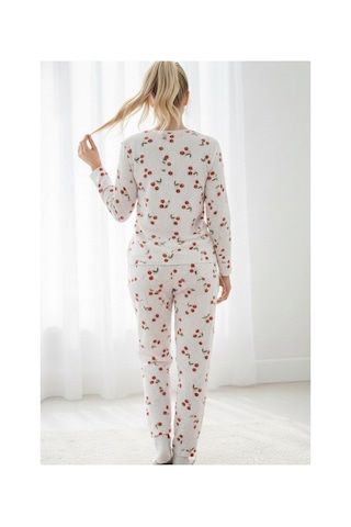Siyah İnci Mevsimlik İnce Bisiklet Yaka Örme Pijama Takım 7979 Kiraz Desen