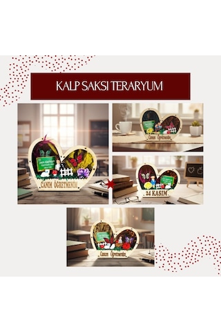 Kalp Saksı Teraryum - Öğretmenler Günü Hediyesi 1