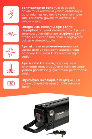 Rks Lesso Pro Uyumlu Batarya Yüksek Kapasite 36v 15ah Güçlendirilmiş Elektrikli Bisiklet Bataryası Siyah