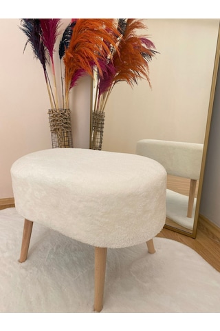 Oval Model Ahşap Ayaklı Teddy Kumaş Dekoratif Puf