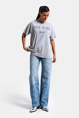 Itsbasic Kadın Antrasit S6-13 Oversize New York Baskılı T-shirt