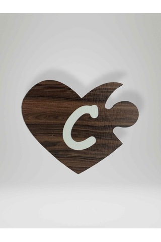 C Harfi Sol Parça Ahşap Puzzle Kalp Harf Magnet Buzdolabı Süsü İkili Uyumlu Kod:992