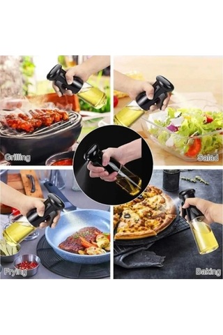 2 Adet Püskürtme Cam Yağdanlık - Airfryer Sprey Cam Yağlık 2 Adet Siyah Şeffaf