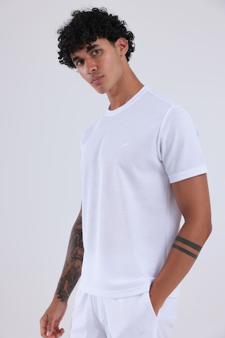 Rowinger Waffle Dokulu Nakış Logo Detaylı Oversize Erkek T-shirt Beyaz