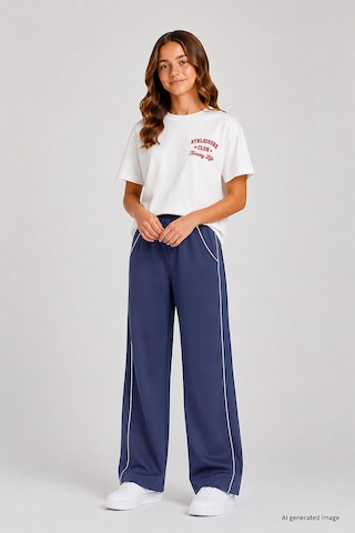 TOMMYLIFE Petrol Biye Detaylı Basic Palazzo Kız Çocuk Eşofman Alt - 75195
