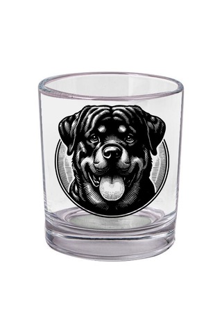 Rottweiler Baskılı Viski Bardağı Köpek Temalı Özel Tasarım Cam Bardak Renkli