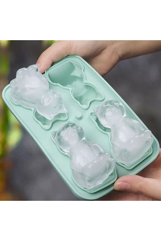 Hangfox Yeşil Silikon Buz Kalıbı - 4 Adet Labrador Şekilli 3d Buz Küpü - Kokteyl, Kahve, Whiskey İçin - Yıkama Kolay, Lavabo Uyumlu Çok Renkli