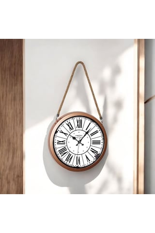 Halatlı Bakır Renkli Metal Çerçeveli Eskitme Duvar Saati 36 Cm Bakır