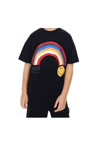 Erkek Çocuk Gülen Yüz Baskılı Tshirt-14166 SIYAH