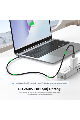 Solke Usb4 Type-c To Type-c Kablo, 1.8 Metre, 240w Pd, 40gbps, 8k 60hz, E-marker Çipli, Thunderbolt 3/4 Uyumlu