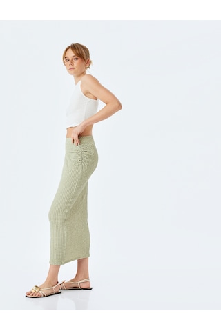 Koton Slim Fit Dokulu Drape Detaylı Yüksek Bel Kalem Etek Yeşil 5sak10002uk Yeşil
