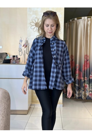 Olla Collection Kesik Detaylı Ekose Gömlek Mavi