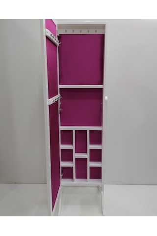 Bengi Ticaret Boy Ahşap Kayın Mdf Gövde Natüre Klasik El Yapım Ayna Takı Dolabı Parlak Beyaz