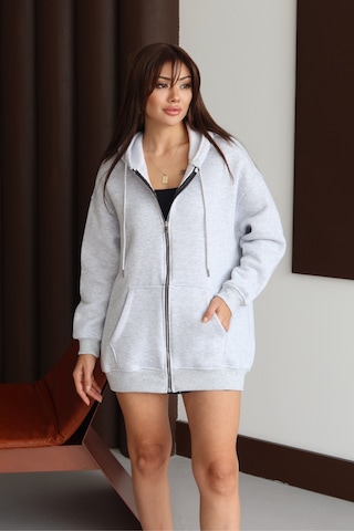 Balenbi Kadın 3 İplik İçi Polarlı Kapüşonlu 75cm Oversize Sweat Hırka 1129 Karmelanj