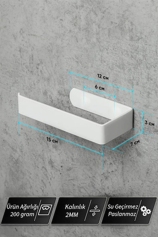 Buççin Online Mağaza Yapışkanlı Tuvalet Kağıtlığı - Dekoratif Banyo Askısı Peçetelik Metal Beyaz Çok Renkli