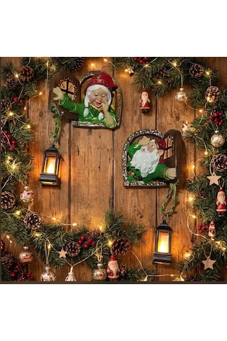 Yılbaşı Fenerli Cam Cüceleri Çifti Noel O114 2 Li