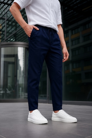 Erkek Lacivert Renk Esnek Likralı Fermuar Detaylı Jogger Pantolon-1804 Lacivert