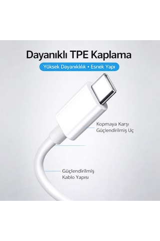 Uzun 3 Metre Usb-c Kablo Esnek, Sağlam Ve Uzun Ömürlü Type-c Kablo Beyaz
