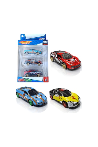 Toy-23 Toysan, 3'lü Speed Racer Metal Araba Seti Çok Renkli