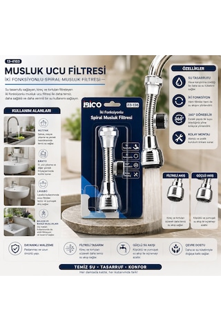 12 Adet Musluk Ucu Filtresi 2 Fonksiyonlu Spiralli Yaylı - 360 Derece Dönebilen Başlık 16-19mm Caşlık Çapı 4741