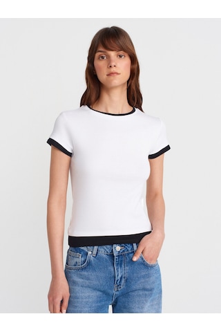 Dilvin 31859 Çift Görünümlü T-shirt-beyaz Beyaz